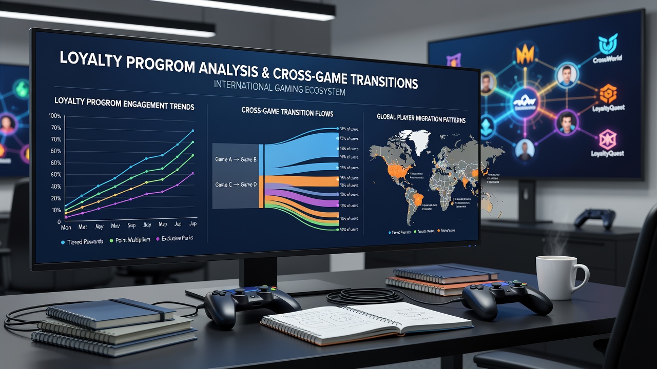 Network diagram illustrating player movement between game categories in international mobile wagering loyalty systems