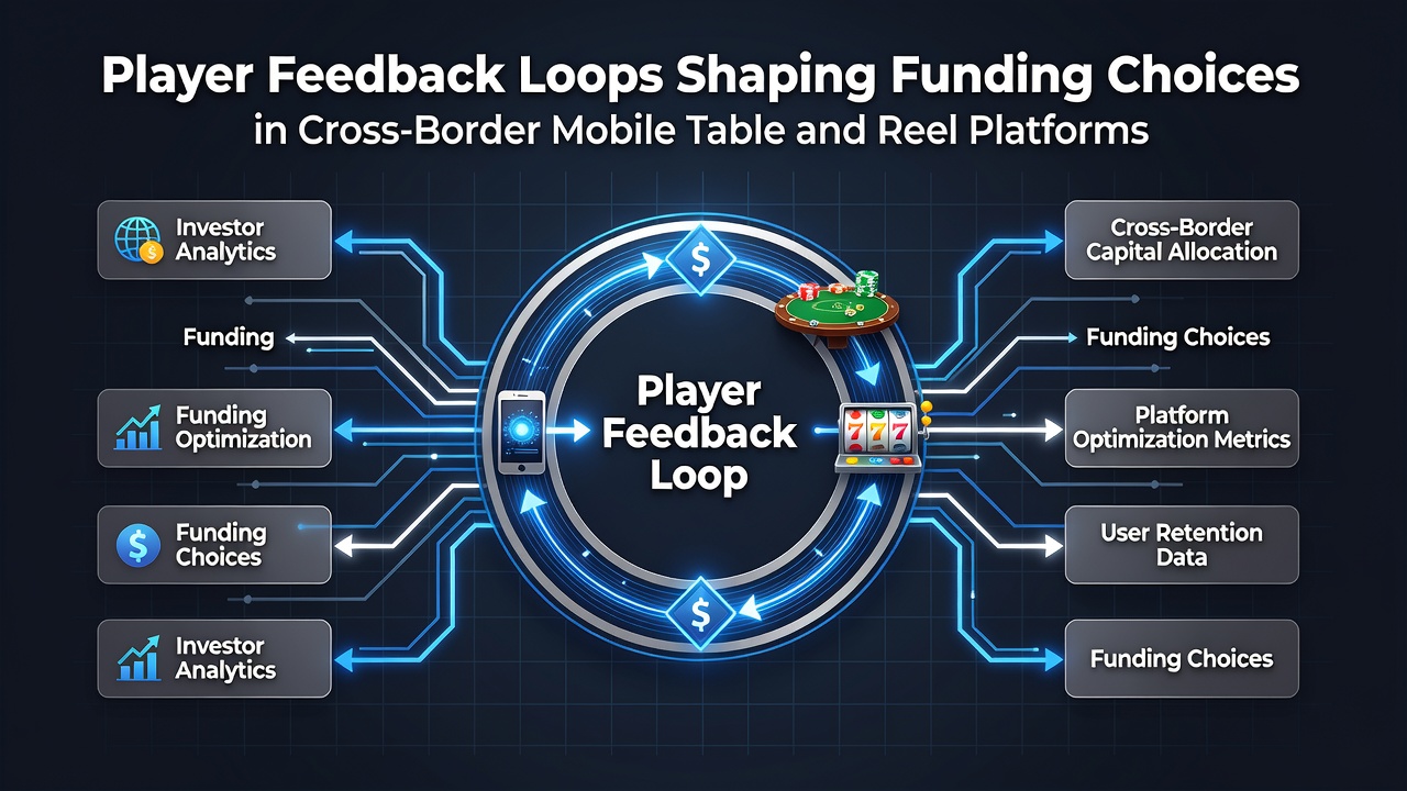Visualization of player feedback loops influencing funding decisions in cross-border mobile table and reel gaming platforms