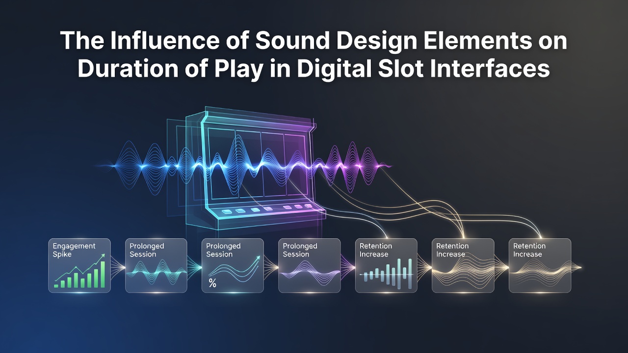 Digital slot interface displaying animated reels with layered sound wave visuals highlighting audio triggers during gameplay